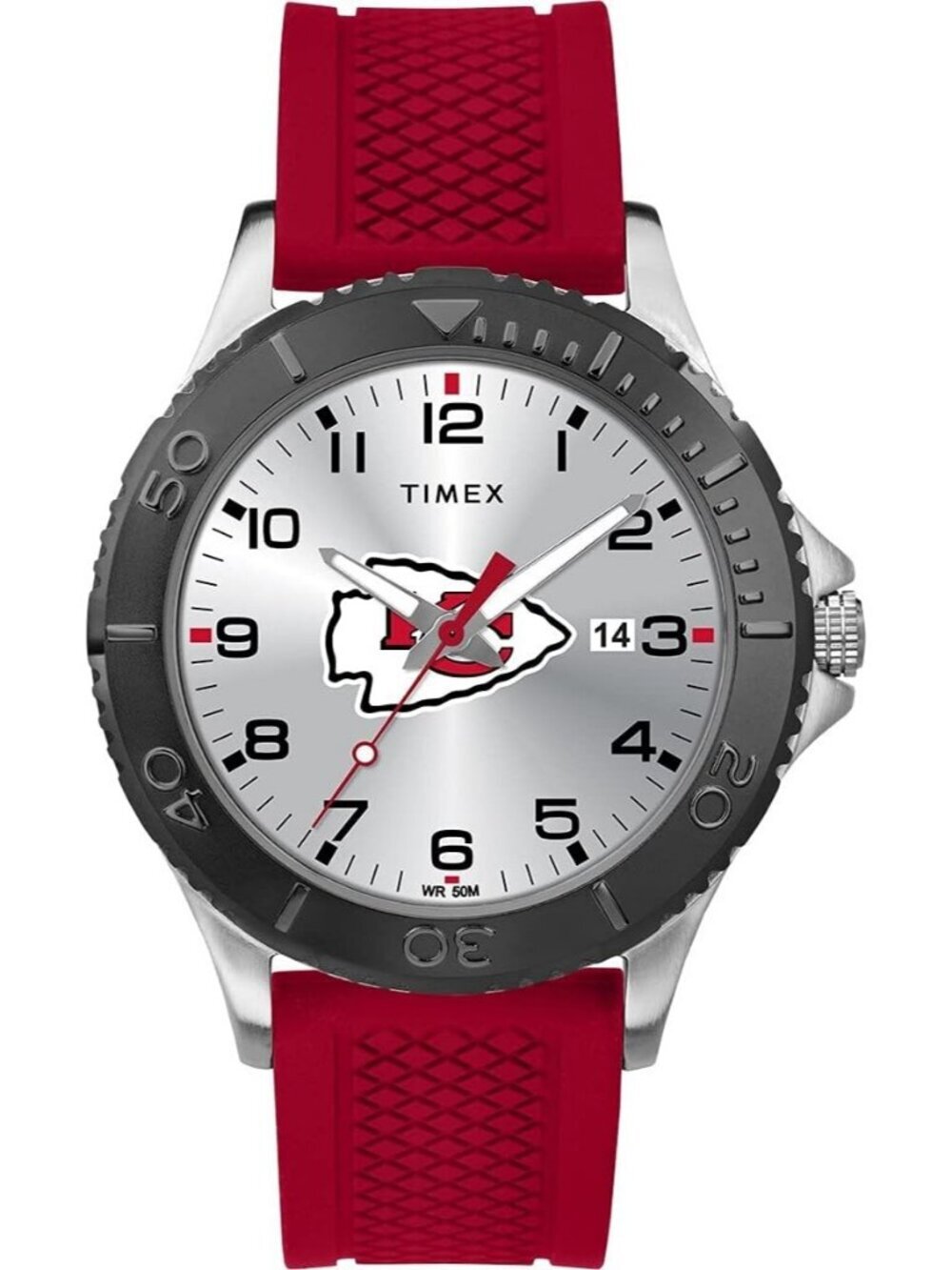 Men's Silver Red Rubber Band Analog NFL Gamer Kansas City Chiefs Luminant Watch